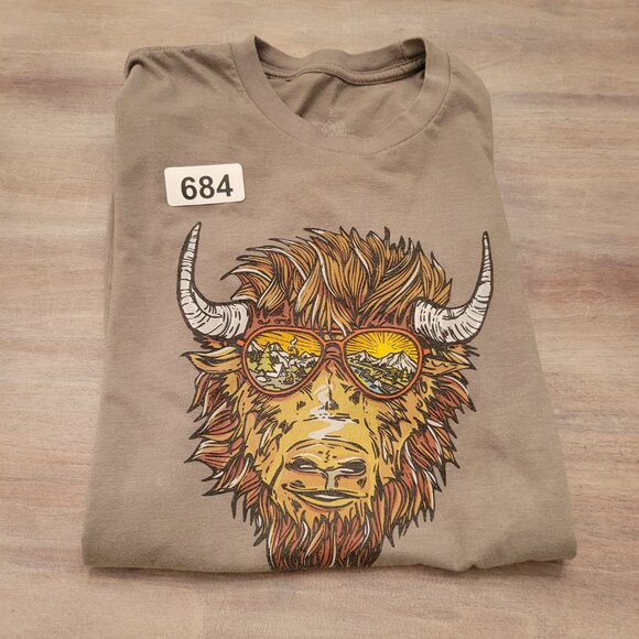 Wild Tribute Buffalo Graphic T-Shirt Brown Size Small Casual Outdoor Tee Brown - Picture 3 of 8